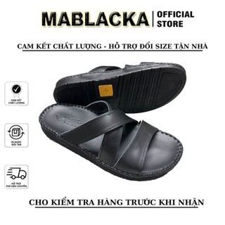 Dép nam quai chéo da bò thật thời trang hàng hiệu MABLACKA D71