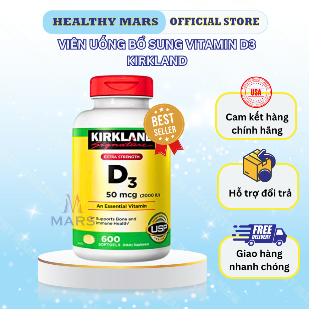 VIÊN UỐNG BỔ SUNG VITAMIN D3 KIRKLAND SIGNATURE 2000IU 600 VIÊN, Vitamin D3 của Mỹ - shopmarsvn