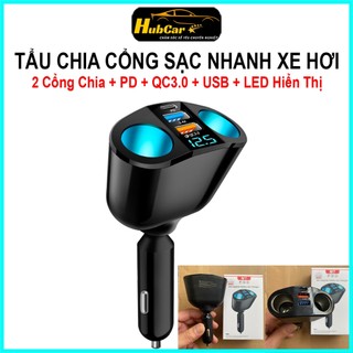  Tẩu Sạc Nhanh Ô Tô Tẩu Chia Cổng Ô Tô QC3.0 66W USB Type C Màn Hình LED Kỹ Thuật Số Cho Ô Tô Xe Hơi 
