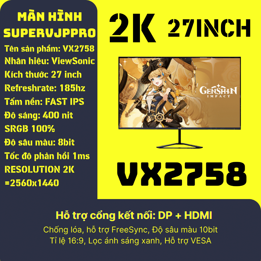 Màn hình ViewSonic VX2758 (27''/FastIPS/2K/185Hz/1ms/FreeSync) Hàng chính hãng (phiên bản dành riêng cho nội địa Trung) | BigBuy360 - bigbuy360.vn