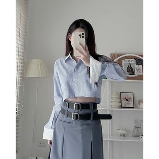 Áo sơ mi nữ - áo sơ mi kẻ dáng ngắn vạt lệch phong cách hàn quốc tades a665