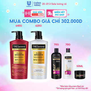  Combo Dầu Gội, Dầu Xả TRESEMME Keratin Smooth Dưỡng tóc Công thức chuẩn salon Vào Nếp Suôn Mượt 640g 620g
