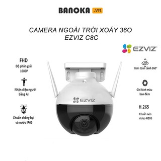 Camera Wifi ngoài trời Ezviz C8C Full HD 1080p |Camera giám sát góc rộng, xoay 360 độ Tích hợp AI, Có màu ban đêm