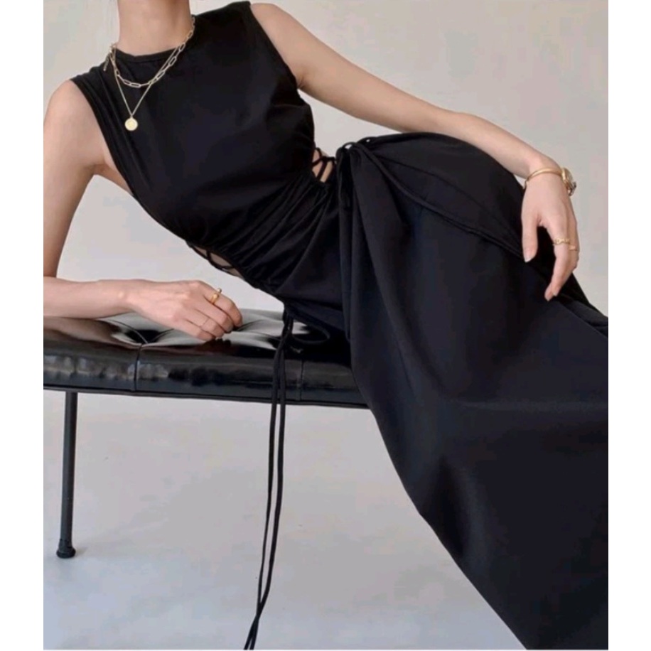 Đầm thắt dây 2 bên eo dáng dài
