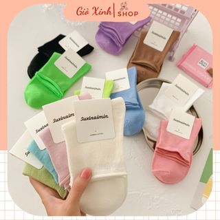Tất nữ trơn cổ ngắn dễ thương, vớ cổ xoăn màu pastel phong cách tiểu thư Hàn Quốc - Gioxinh CB11
