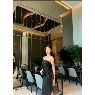 Đầm dây lệch vai xếp ly tôn eo tôn dáng sang trọng