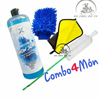 Combo 4 món rửa xe tại nhà bao gồm xà bông rửa xe bọt tuyết và dụng cụ
