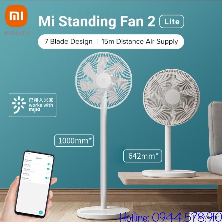 [Hỏa tốc 2H] Quạt đứng thông minh Xiaomi Mi Smart Standing Fan 2 Lite JLLDS01XY (Quốc Tế),Điều khiển