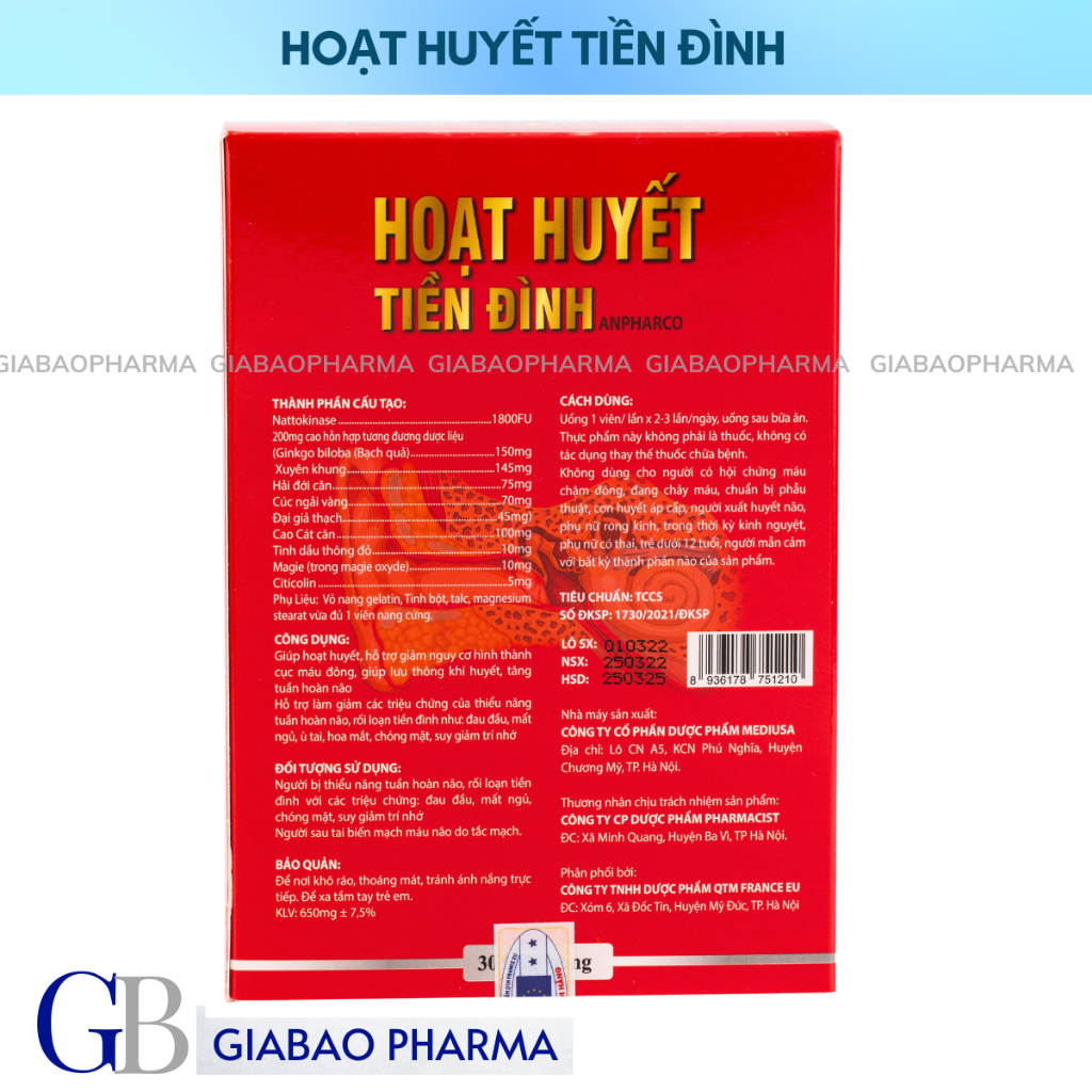 Viên uống hoạt huyết tiền đình hỗ trợ bổ não, giảm đau đầu, mất ngủ, hỗ trợ tuần hoàn não (Lọ 30 viên)