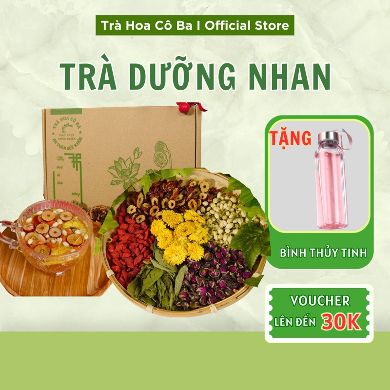 Trà dưỡng nhan, Trà Thảo Mộc Hộp 30 Gói Trà Hoa Cô Ba Thanh Mát Giúp Ngủ Ngon, Đẹp Da, Bổ Máu Và Thanh Lọc Cơ Thể