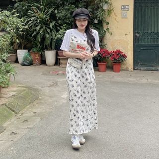 Đầm nữ hoa nhí vintage cổ V 2 dây dáng dài chất voan 2 màu Red Shop 303053