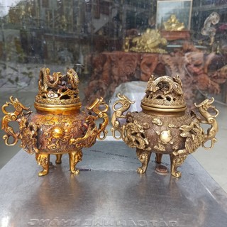 Lư đồng xông trầm chín rồng hàng đẹp - cửu long đỉnh - dụng cụ đốt trầm - tượng đồng thờ cúng