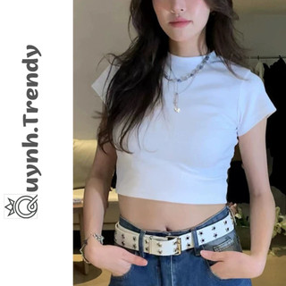 Áo Croptop Nữ Trơn Ôm Body Chất Thun Borip Cotton, Áo Thun Nữ Dáng Ngắn Basic Quynh Trendy