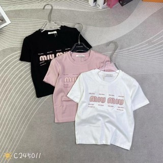 Áo thun croptop nữ tay ngắn cổ tròn thêu chữ m m hồng hàng Quảng Châu chất cotton, áo phông baby tee hè 245011