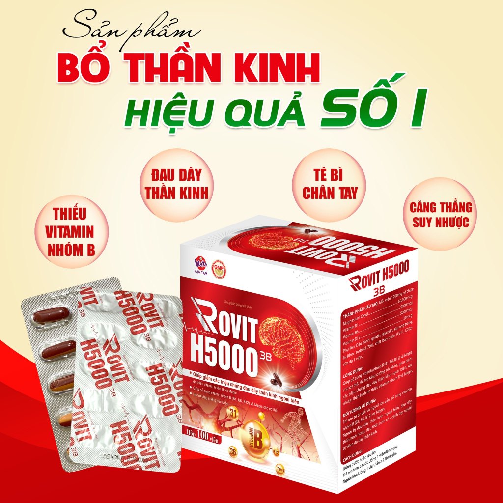 ROVIT H5000 3B hộp 100 viên bổ sung vitamin B và Magie, tăng cường sức khỏe chính hãng