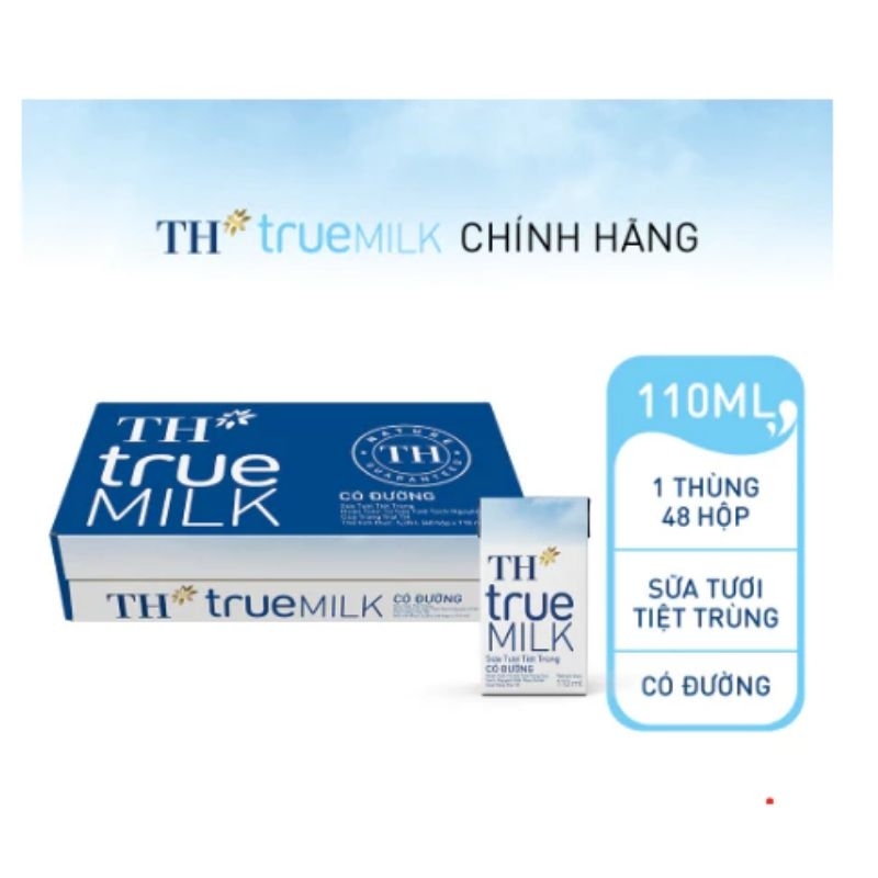Thùng 48 hộp sữa tươi tiệt trùng có đường TH True Milk 110ml (110ml x 48)