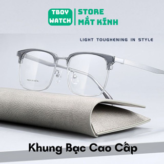 Mắt kính nam nữ gọng vuông tròn cao cấp SWINTA PRE thời trang giả cận chống ánh sáng xanh khung kính kim loại sáng bóng