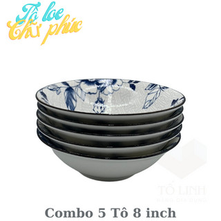 Combo 5 tô loe gốm sứ cao cấp.Tô loe 8inch gốm sứ sử dụng quán ăn