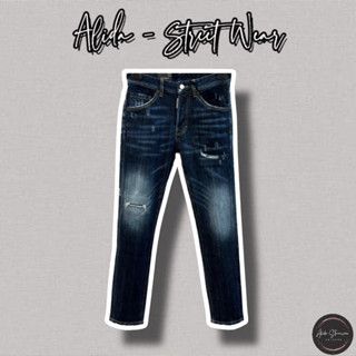 [Hight Quality] Quần Jeans Biker Dsq2 Xanh Trơn - Điểm Nhấn Phối Wash Rách Ở Gối Họa Tiết Hoa Cúc Thêu - QCCC Hottrend