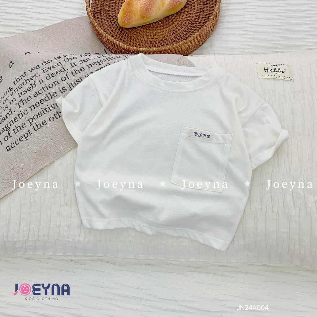 Áo thun cho bé, áo phông cotton túi ngực Joeyna bé gái, bé trai mỏng mềm thoáng mát bé mặc đi chơi, 