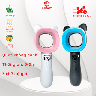 Quạt mini tích điện cầm tay không cánh, 3 chế độ gió, pin lên đến 5h đã test thực tế