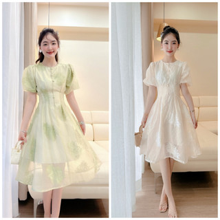 Váy tơ hoa cẩm tú cầu cúc bọc hai màu