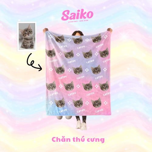 Chăn lông cừu 1 lớp mềm mại (Saiko) in hình thú cưng