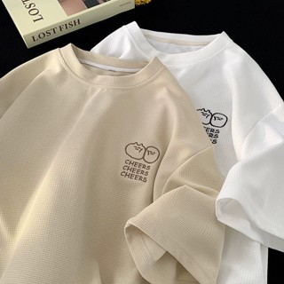  Áo thun Thêu Chữ CHEERS Nam Nữ Unisex - Áo phông nam nữ tay lỡ form rộng chất liệu tổ ong thoáng mát 