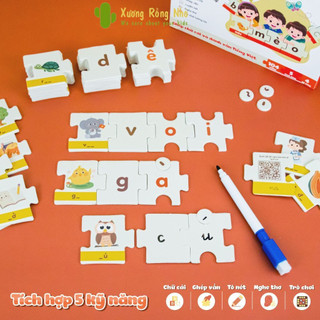 Bộ trò chơi kết hợp siêu puzzle ghép chữ đánh vần cho bé học tập xương rồng nhỏ