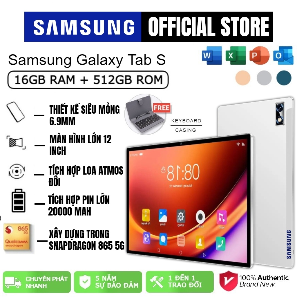 BÁN HÀNG HÀNG ĐẦU Samsung Galaxy Tab S 12Inch 2023 Android 12.0 16GB + 512GB Máy tính bảng thông minh Dual SIM 4G