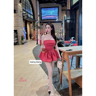 Đầm ống bí caro kèm quần