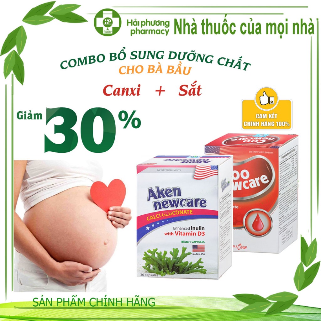 COMBO cho mẹ bầu Canxi hữu cơ Aken newcare và sắt Coo newcare bổ sung Canxi và Sắt cho thai kì khỏe mạnh không táo bón