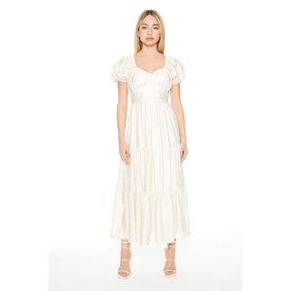 [XDCC] Đầm maxi dáng dài thắt nơ lưng Be/Vàng - Tiered Puff-Sleeve Maxi Dress
