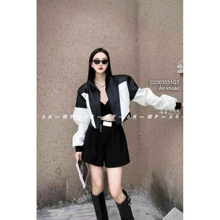 Áo khoác da phối màu, áo croptop tay dài kiểu dáng sang trọng VIENS STORE