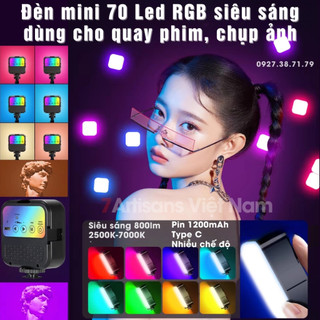 Đèn led hỗ trợ quay phim chụp ảnh W70 70 Led RGB - Pin sạc - Type C - Nhiều hiệu ứng màu sắc cho máy ảnh, điện thoại....