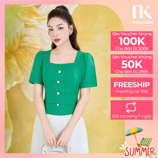 Áo Sơ Mi Cổ Vuông Croptop Linen NK Fashion Công Sở Nữ Thiết Kế Cách Điệu Sang Trọng, Thanh Lịch, Vải Mát NKSM2401023