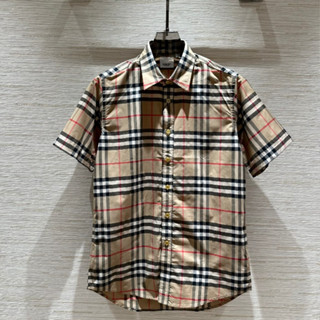 Áo sơ mi cộc tay Burberry Nâu Vàng kẻ sọc new 2024 LA 1-1 on web