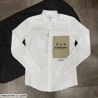 Áo sơ mi burberry nam trắng dài tay thêu mác logo chữ trước ngực chất vải lụa cao cấp mềm mịn đẹp