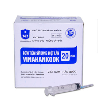 Bơm Tiêm Vô Trùng Sử Dụng 1 Lần 20cc 23g x1" Vinahankook Hộp 50 cái