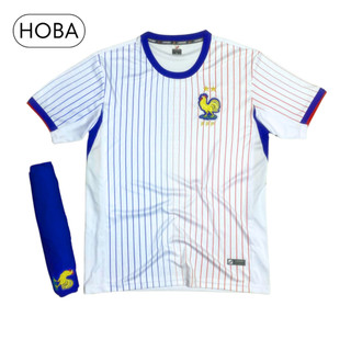 Bộ quần áo bóng đá đồ đá banh đội tuyển Pháp trắng Euro 2024 logo thêu vải thun lạnh cao cấp