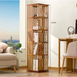kệ sách xoay 360 độ 5 tầng chất liệu gỗ tre phủ sơn bóng đa chức năng, giá để sách xoay lắp ghép tiện ích