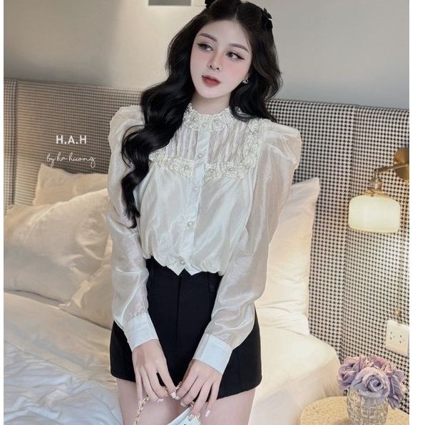 Áo Sơ mi đính đá dáng tiểu thư sang chảnh