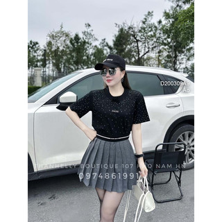 Áo thun tay ngắn đính đá ngực phối chữ miu miu VIENS STORE