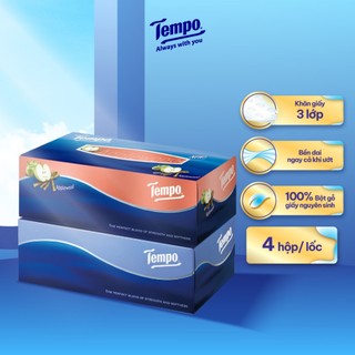 [1 HỘP] Khăn Giấy Hộp Tempo Dạng Rút 4 Lớp Không Mùi/ Gỗ Táo - 90 Tờ/Gói