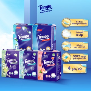 [LỐC 4 GÓI] Khăn Giấy Rút Tempo Nhập Khẩu Cao Cấp Thương Hiệu Đức Thơm Mát, 4 Lớp Bền Dai, An Toàn Cho Da (90 Tờ/ Gói)