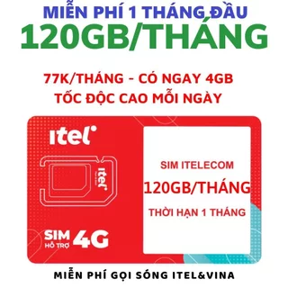 SẴN 1 THÁNG - Sim Itele Mạng Vinaphone 4G Chuẩn Store - Hưởng Ưu Đãi 120GB / Tháng Miễn Phí Nội Mạng - Chỉ 77K /Tháng