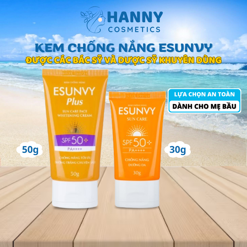 Kem chống nắng ESUNVY PLUS SPF50+/PA++++ dưỡng ẩm, dưỡng trắng, nâng tone, chống lão hóa kiềm dầu 50g 30g - Hanny