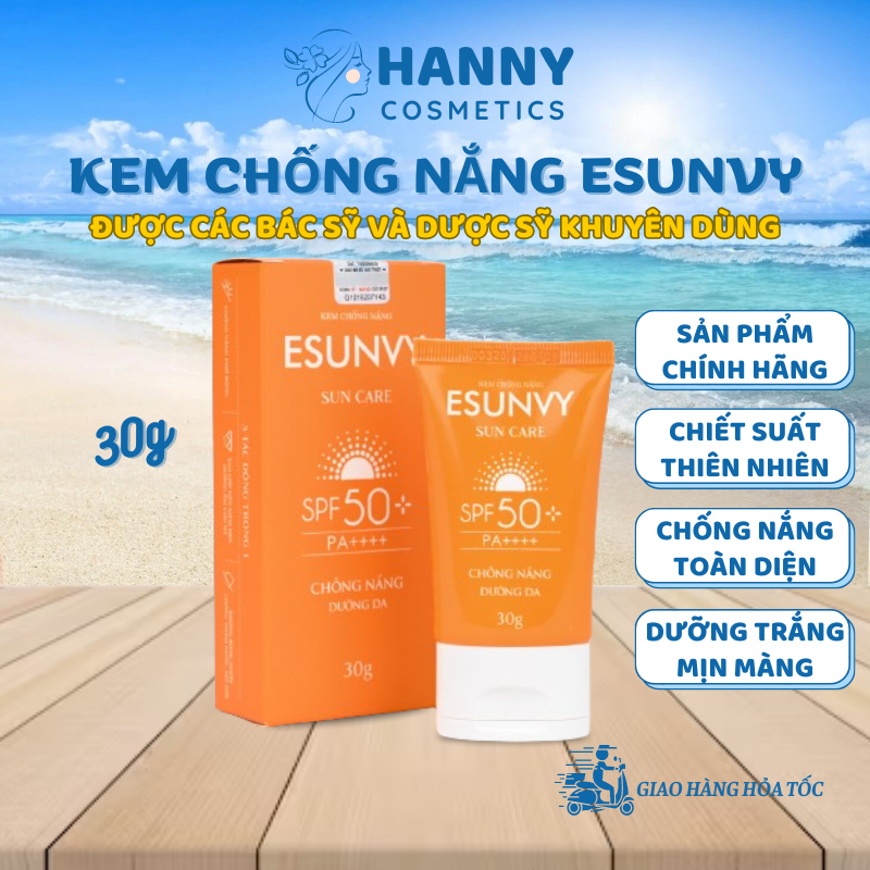 Kem chống nắng ESUNVY SPF50+/PA++++ kiềm dầu, dưỡng trắng, nâng tone, chống lão hóa cho da nhạy cảm 30g - Hanny