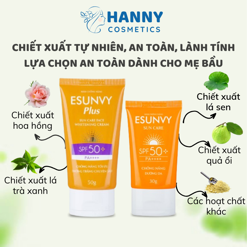 Kem chống nắng ESUNVY PLUS SPF50+/PA++++ dưỡng ẩm, dưỡng trắng, nâng tone, chống lão hóa kiềm dầu 50g 30g - Hanny