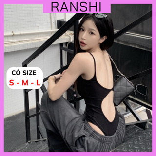 Áo Bodysuit Hai Dây CÓ MÚT RANSHI Thiết Kế Hở Lưng Phối Khoen Tròn Sexy